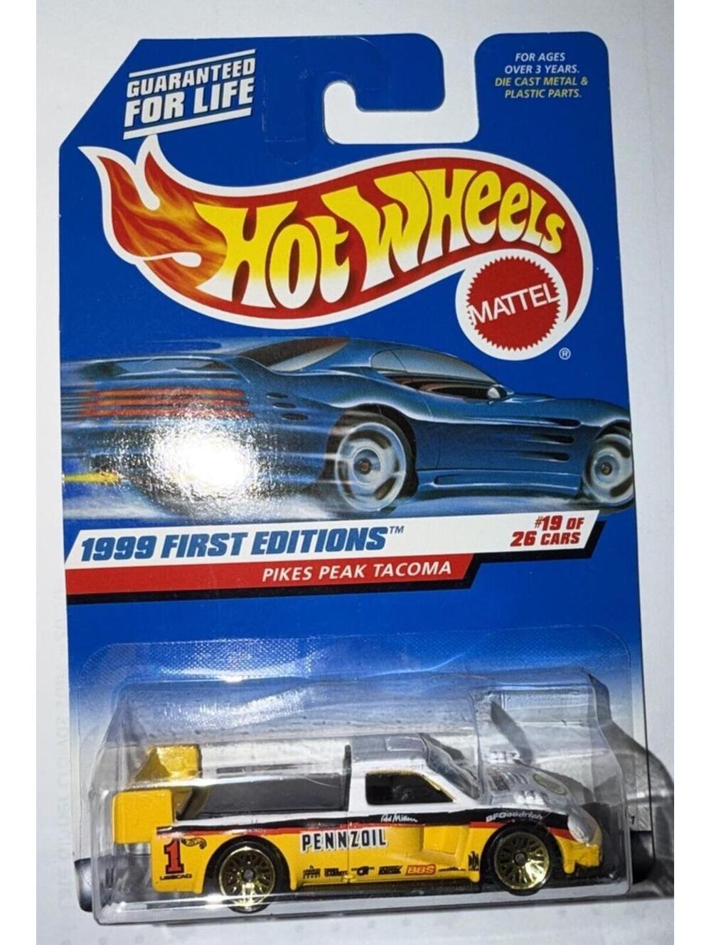 Hot Wheels 1999 First Editions Pikes Peak Tacoma Pennzoil 924 White Yellow 1:64